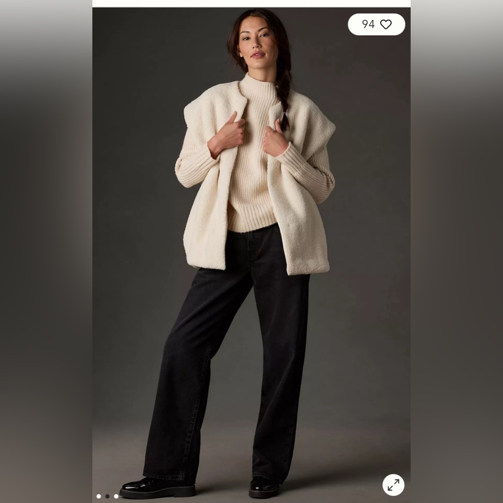 Anthropologie Cream Sherling oversized Vest Jacket